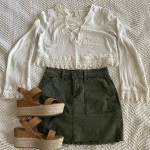 Dark green garage mini denim skirt
